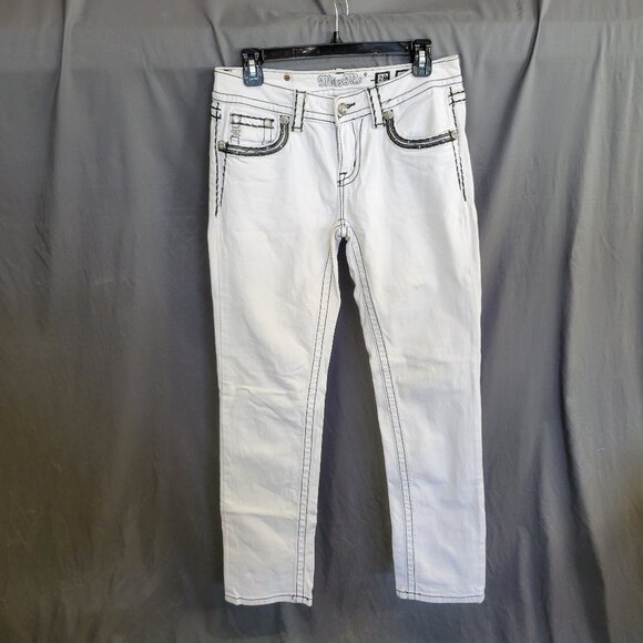 Miss Me Jeans Signature Cropped Size 28 White Black Stitching - Picture 1 of 12